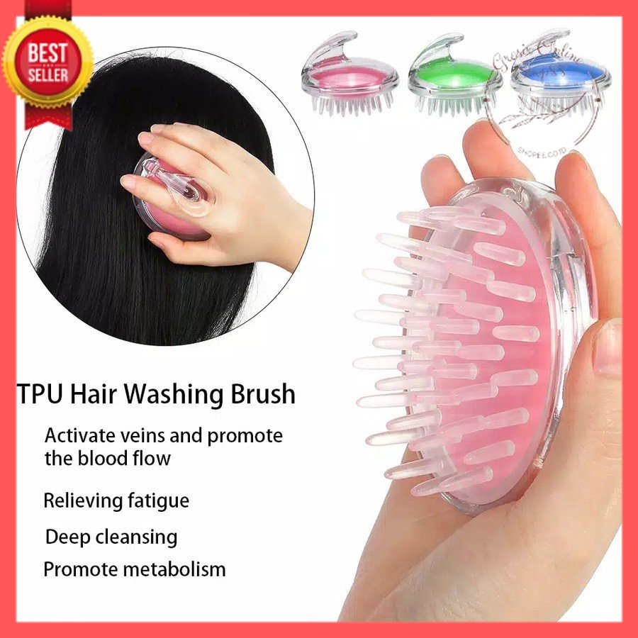 GOS-D110-Sikat Rambut Silikon Pemijat Kulit Kepala Dewasa Untuk Keramas Mandi Shampo keramas sisir mini