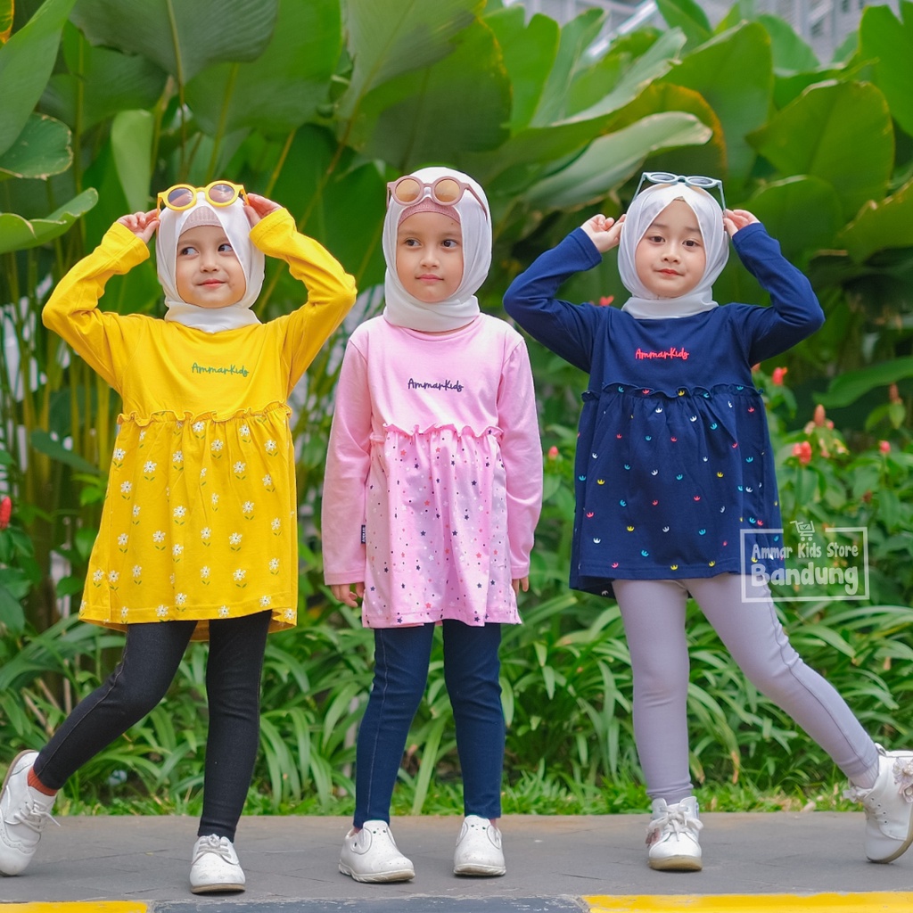 Baju Atasan Anak Perempuan Tangan Panjang Tunik Kaos DAILY CHIC TUNIC Motive Collection Brand Ammar Kids Baju Outfit Harian Simpel dan Lucu Untuk Usia 3 - 12 Tahun