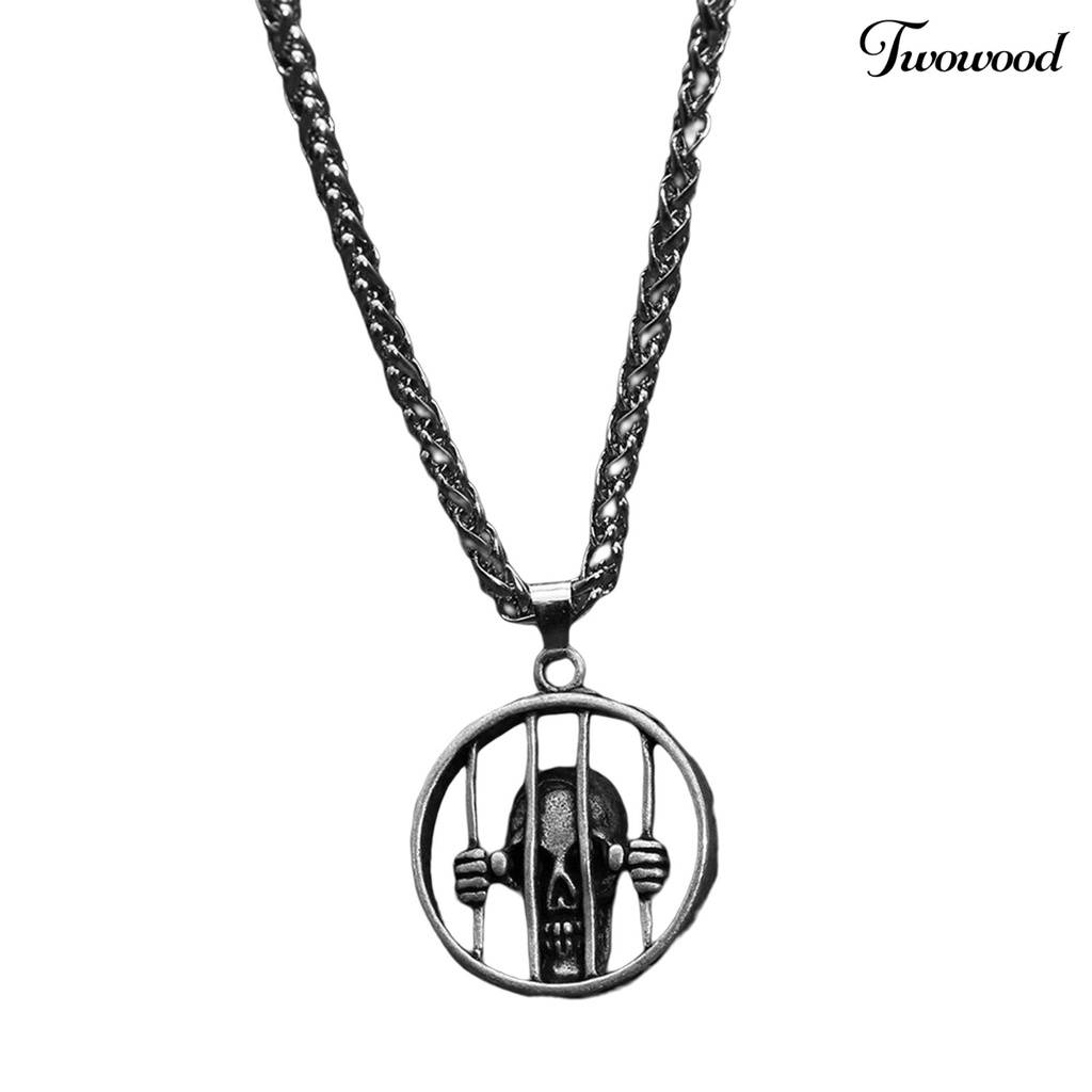 Kalung Liontin Tengkorak Justice Bahan Stainless Steel Warna Solid Gaya Vintage Hip-Hop Untuk Pria