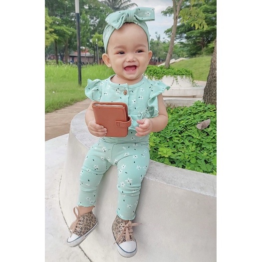Plazababyku MX QALISA setelan bayi motif bunga yang lucu + free headband PART2