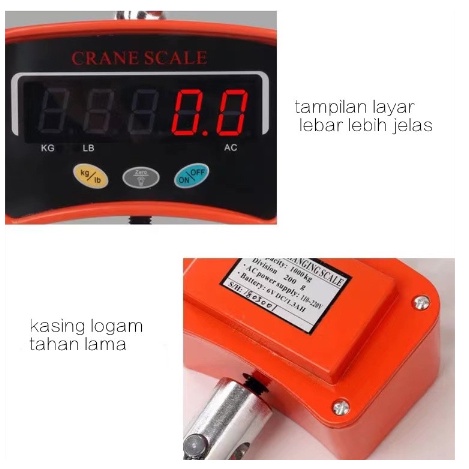 Timbangan Gantung Elektronik OCS 500 KG Besi Digital LED Orange LCD Electronic Hanging Crane Scale 500Kg GARANSI