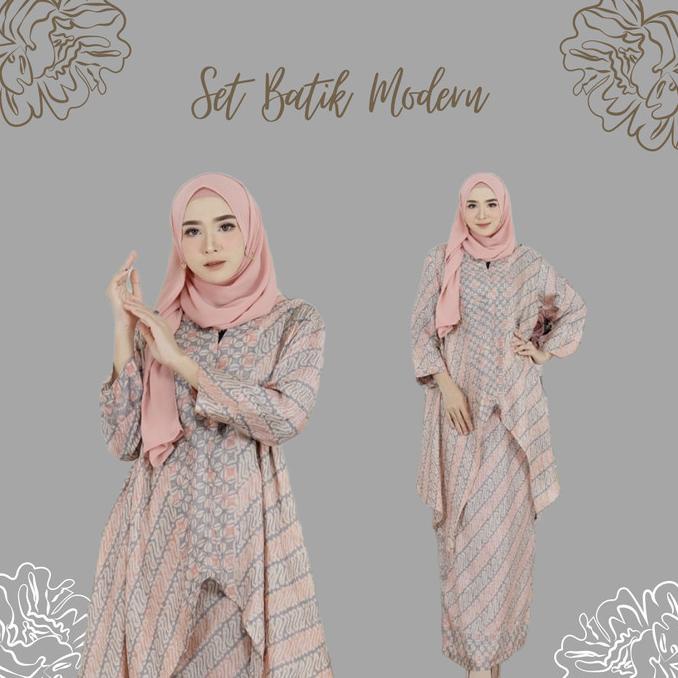 Setelan Batik Viscose Modern Set Rok Blouse V Viscose Semi Sutra