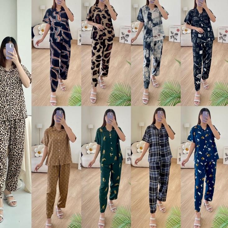 BELANJA MURMER Piyama Rayon Set / Set Piyama Rayon Panjang / Piyama Panjang Rayon / Stelan Rayon / R