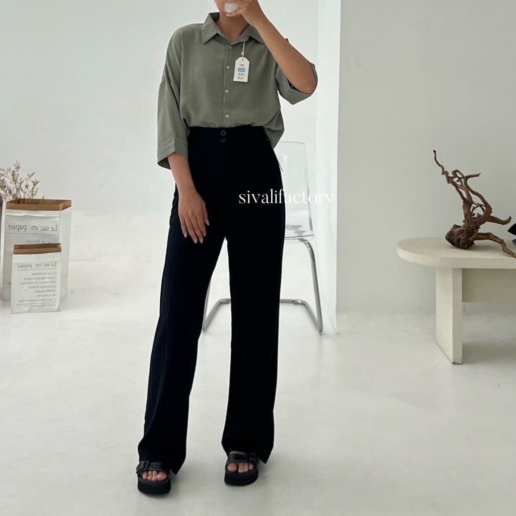 SIVALI Hailey Pants - Celana Kulot Highwaist Knit Tebal - Celana Wanita - Cullote Pants