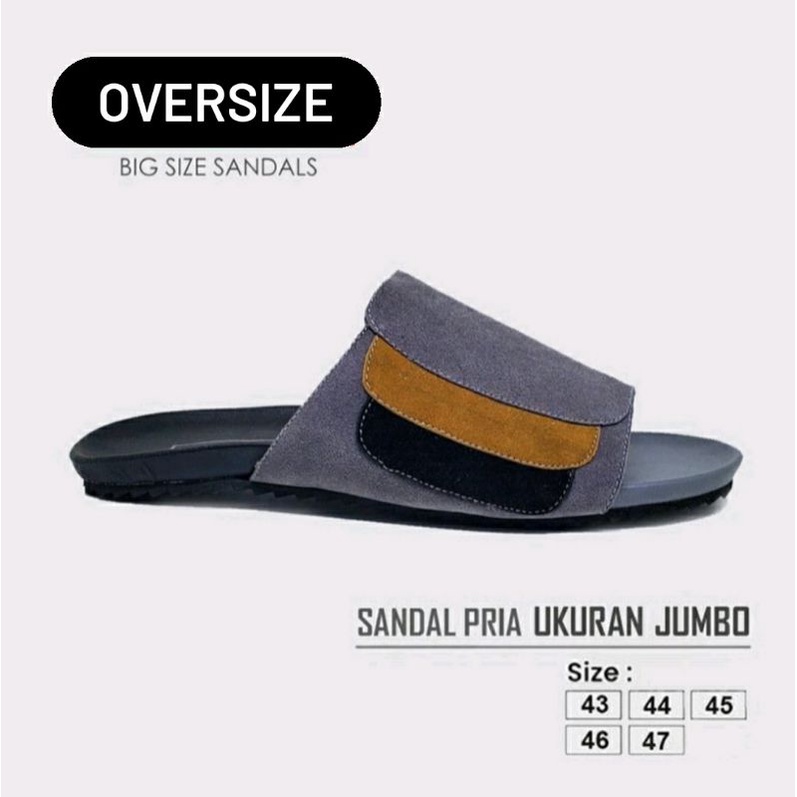 Sandal KULIT Big size shoes 43-44-45-46-47 Sendal Slide Anti Slip Ukuran JUMBO cowok Bule Luar Negri kaki Gemuk, Abu2