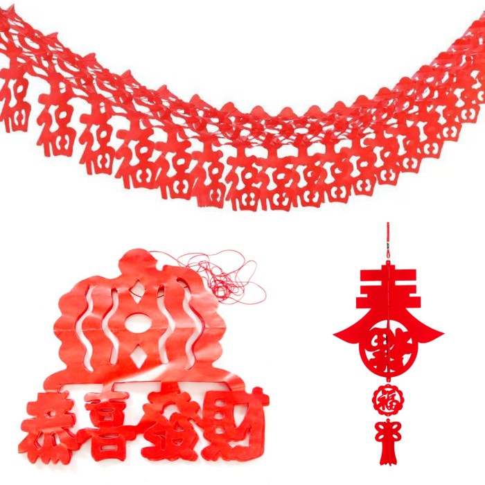 Garland Gong Xi Fa Cai Wan Shi Ru Yi Dekorasi Imlek Lampion Murah Ornamen Imlek Garland Banner Merah Harga Grosir Termurah