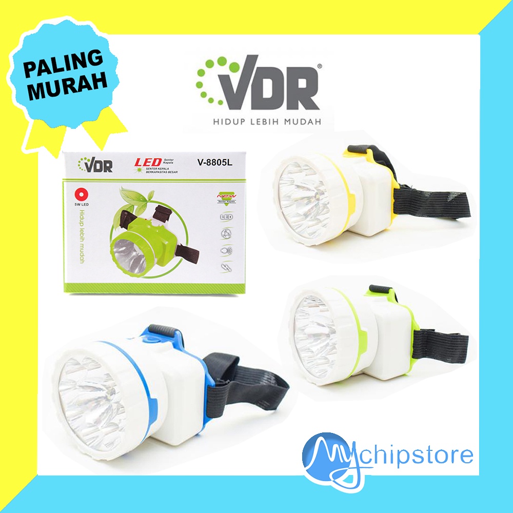 Senter Kepala LED CAHAYA 5W VDR V-8805L Lampu Rechargeable Sorot High Power Emergency