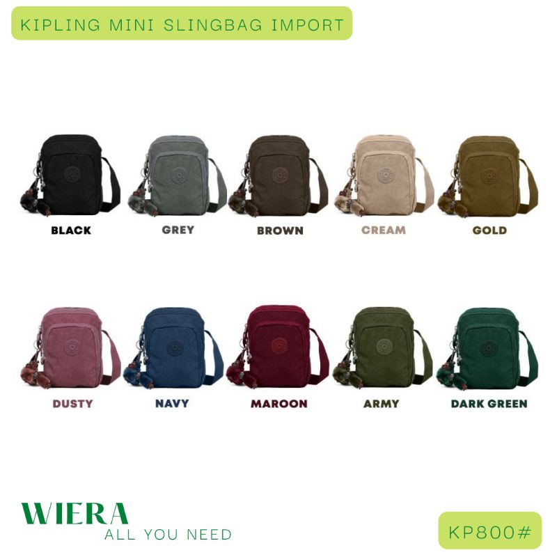 KP800# Kipling Sling Bag Unisex Import Tas Selempang Pria Wanita 3 Ruang