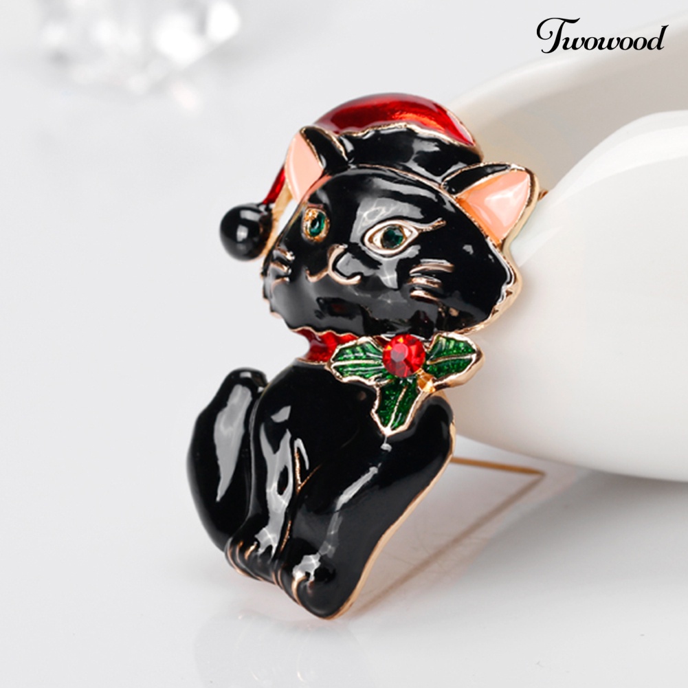 Twowood Bros Pin Enamel Kucing Natal Gaya Vintage Untuk Wanita