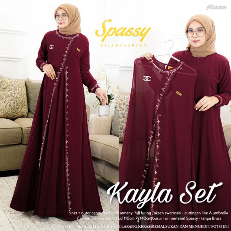 KAYLA SET dress gamis outer gamis ceruty full furing ld 110 dress kondangan