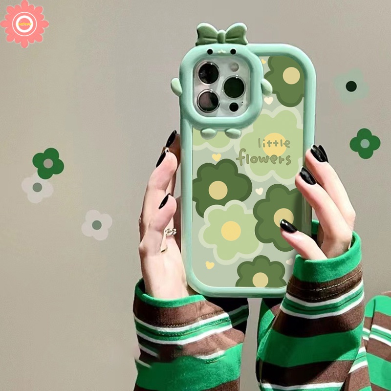 Casing Lensa 3D Bow Little Monster Redmi A1 A1+910 9T 10C 10A 9A 9C NF Redmi Note8 9 10 11 11S 10s 10s 10 11 Pro Max PO CO X3 M3 MI 11Lite Green Flower Shockproof Glossy Cover