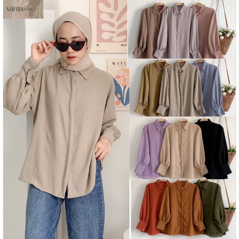 kemeja oversize Linen wanita / Linen crinkle skirt / atasan wanita lengan panjang