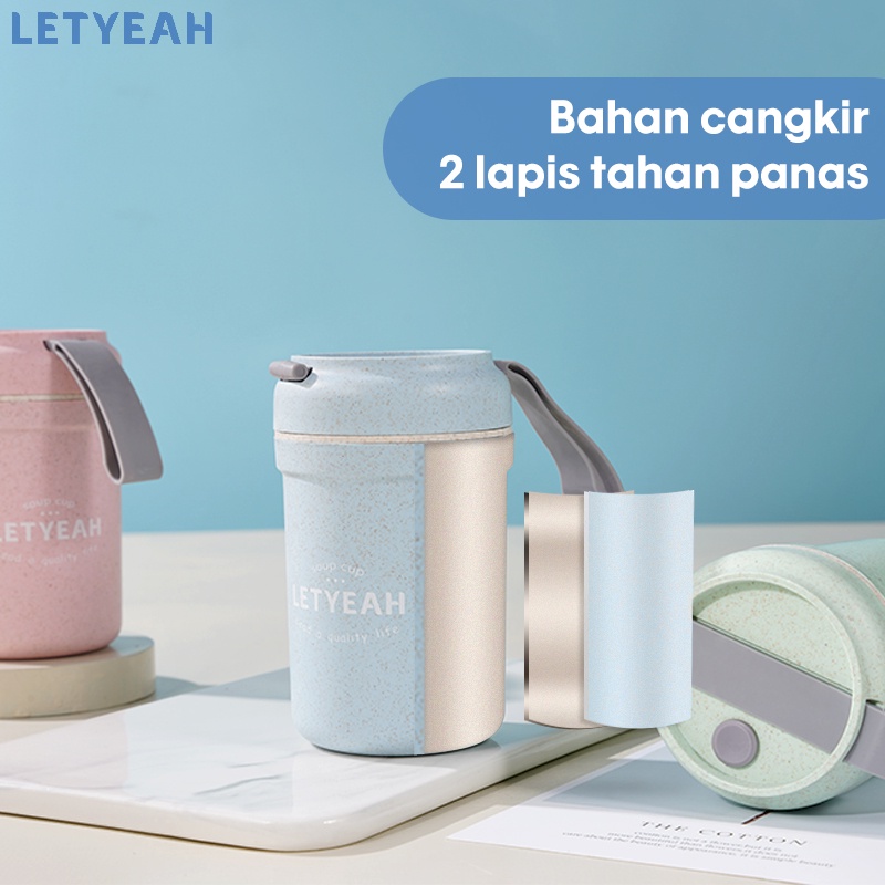 letyeah Cangkir sup jerami gandum 330ml anti tumpah