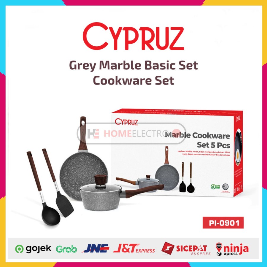 Cypruz PI-0901 Paket Marble Cookware / Grey Marble Basic Set