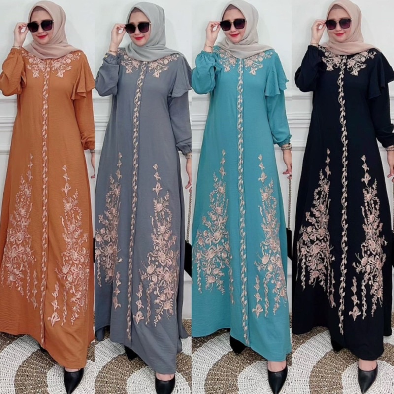 GAMIS BORDIR GANADA BAHAN CRINKLE AIRFLOW PREMIUM