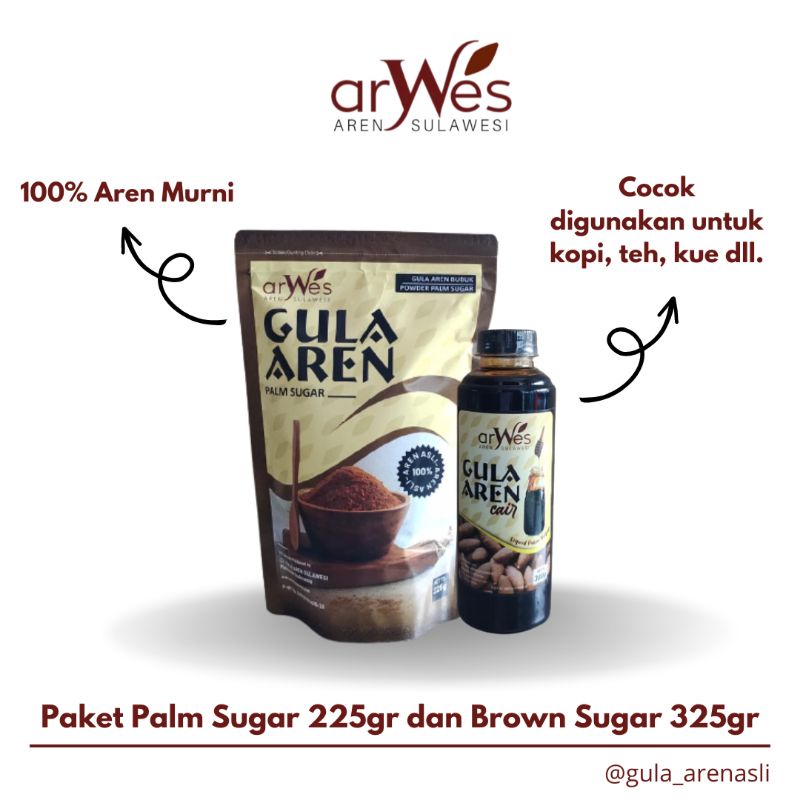 

Topping Gula Aren Bahan Makanan Minuman Kue Paket Palm Sugar 225gr dan Brown Sugar 325gr - Arwes