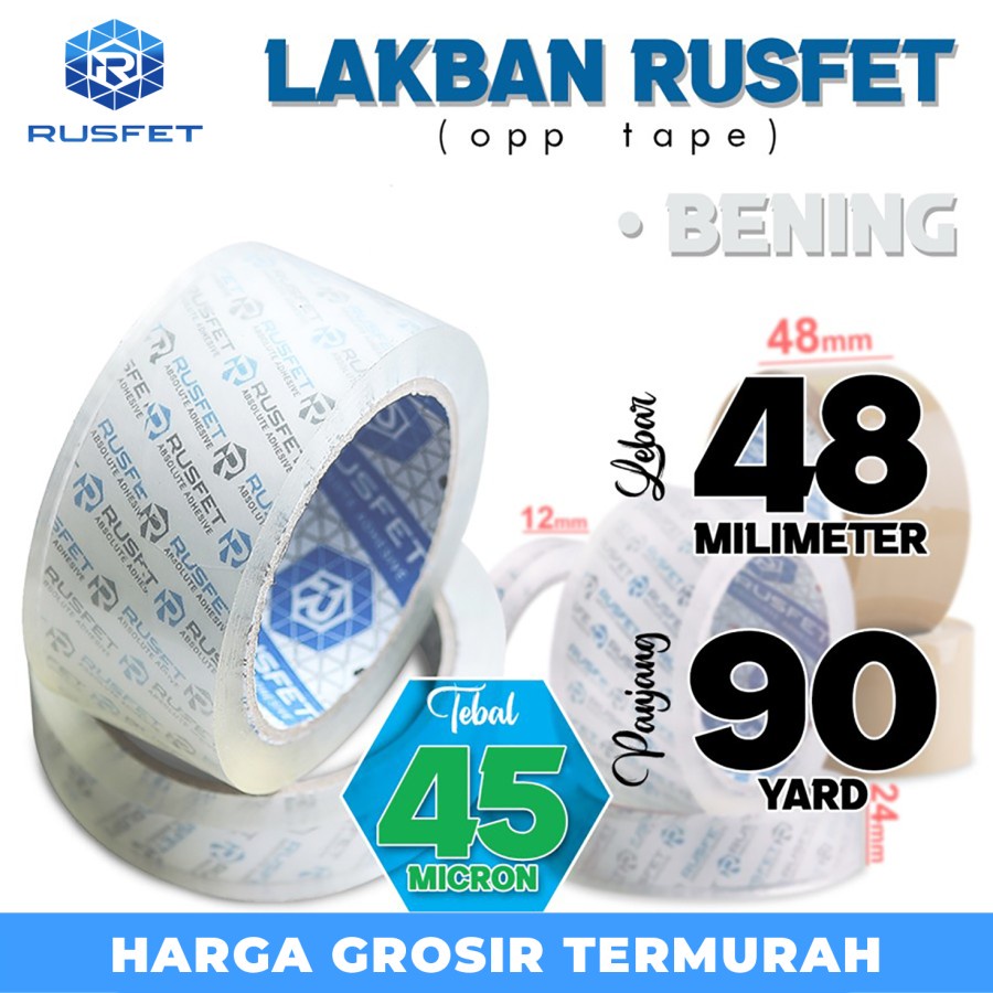 

Lakban isolasi SUPER CLEAR 48mm x 90yard OPP Tape RUSFET / Satuan