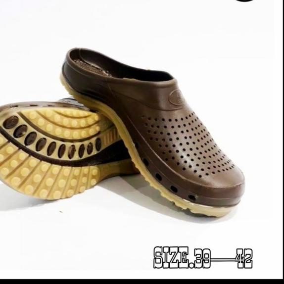 SEPATU SANDAL PRIA AP CLOGS BOOTS SENDAL KARET SLOP 39~42 ORI MURAH - Cokelat, 40