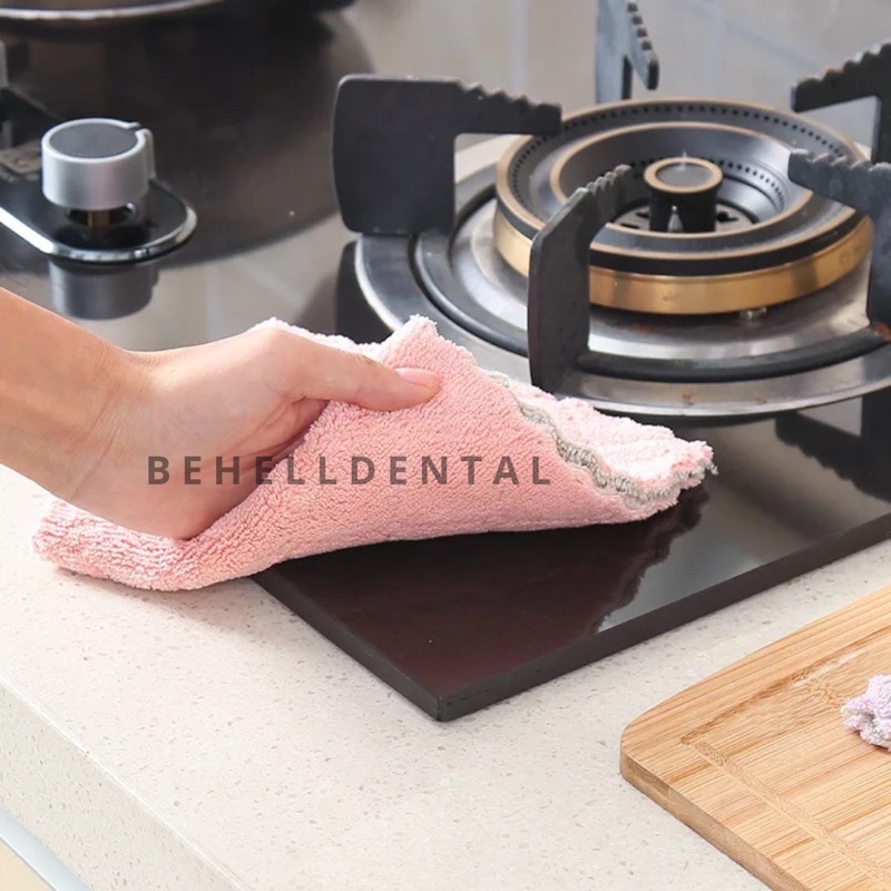 ORI KAIN LAP PIRING ANTI MINYAK BAHAN MICROFIBER /  KAIN LAP CUCI PIRING CORAL FLEECE SERBAGUNA - PEMBERSIH DAPUR KOMPOR - BEHELLDENTAL