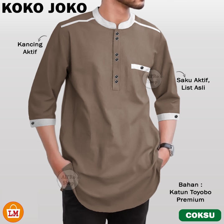 Baju Pria Muslim KOKO JOKO Lengan 3/4 Bahan Katun Toyobo Size JUMBO Big Size M - 2XL LMS 27050