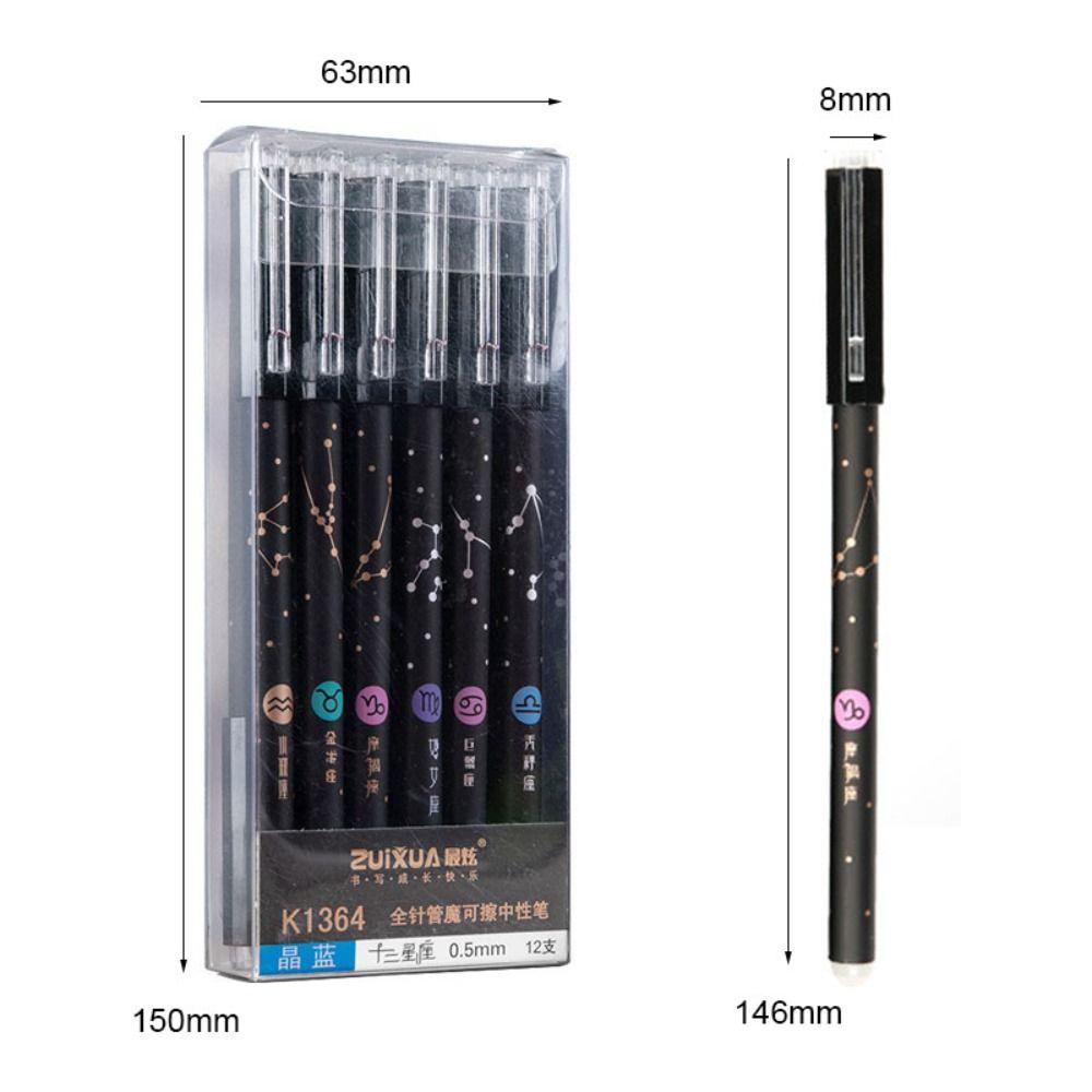 Preva 12PCS/Set Gel Pen Hadiah Siswa Tinta Hitam/Biru 0.5mm Pena Dihapus