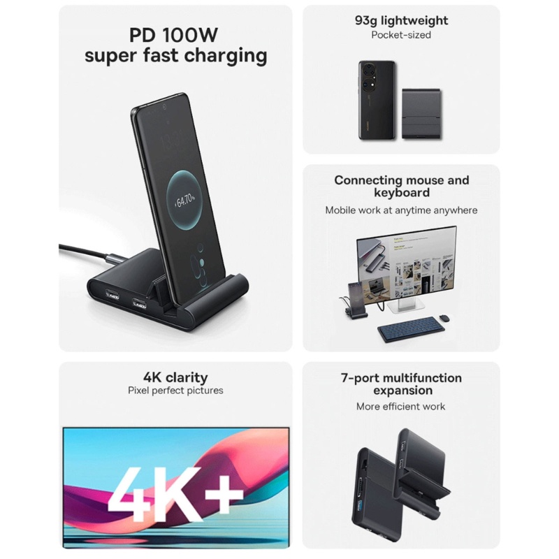 Zzz Dex USB C HUB Ke USB 3.0 PD100W Pengisian Cepat Docking Station