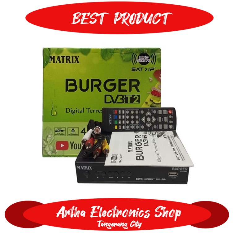 DVB-T2 DVBT2 UHF Set Top Box TV Digital STB Matrix Burger Apple Hijau Terlengkap AES