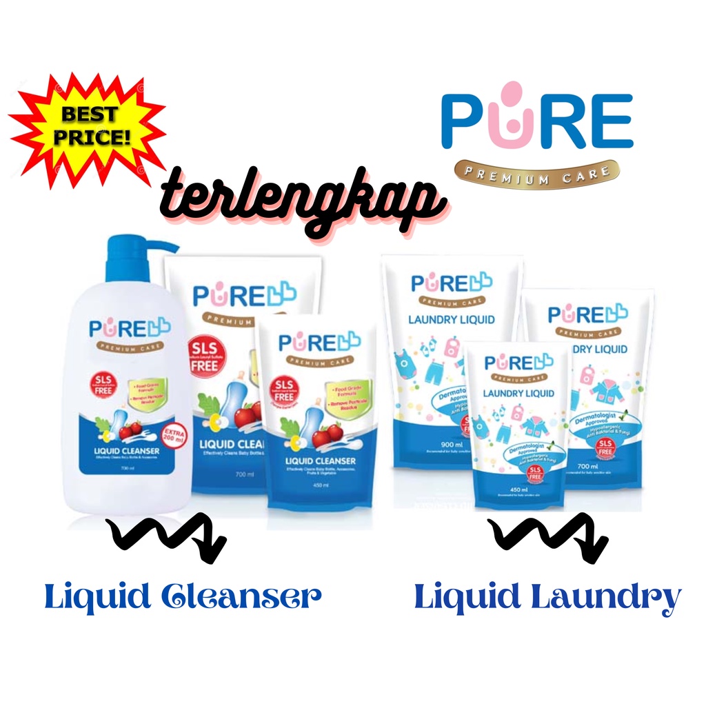 PureBB Pure Baby Pure BB Premium Care Liquid Cleanser 700 ml Pump - Refill / Liquid Laundry Detergent 700ml 450ml 900ml Refill / PureBB Detergent / PureBB Cuci Botol