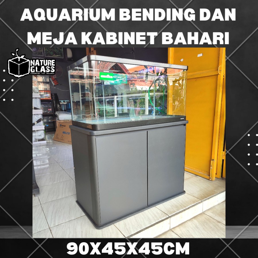 Kabinet Meja dan Aquarium Akuarium Bending 90x45x45 cm BAHARI Aquascape Ikan Hias