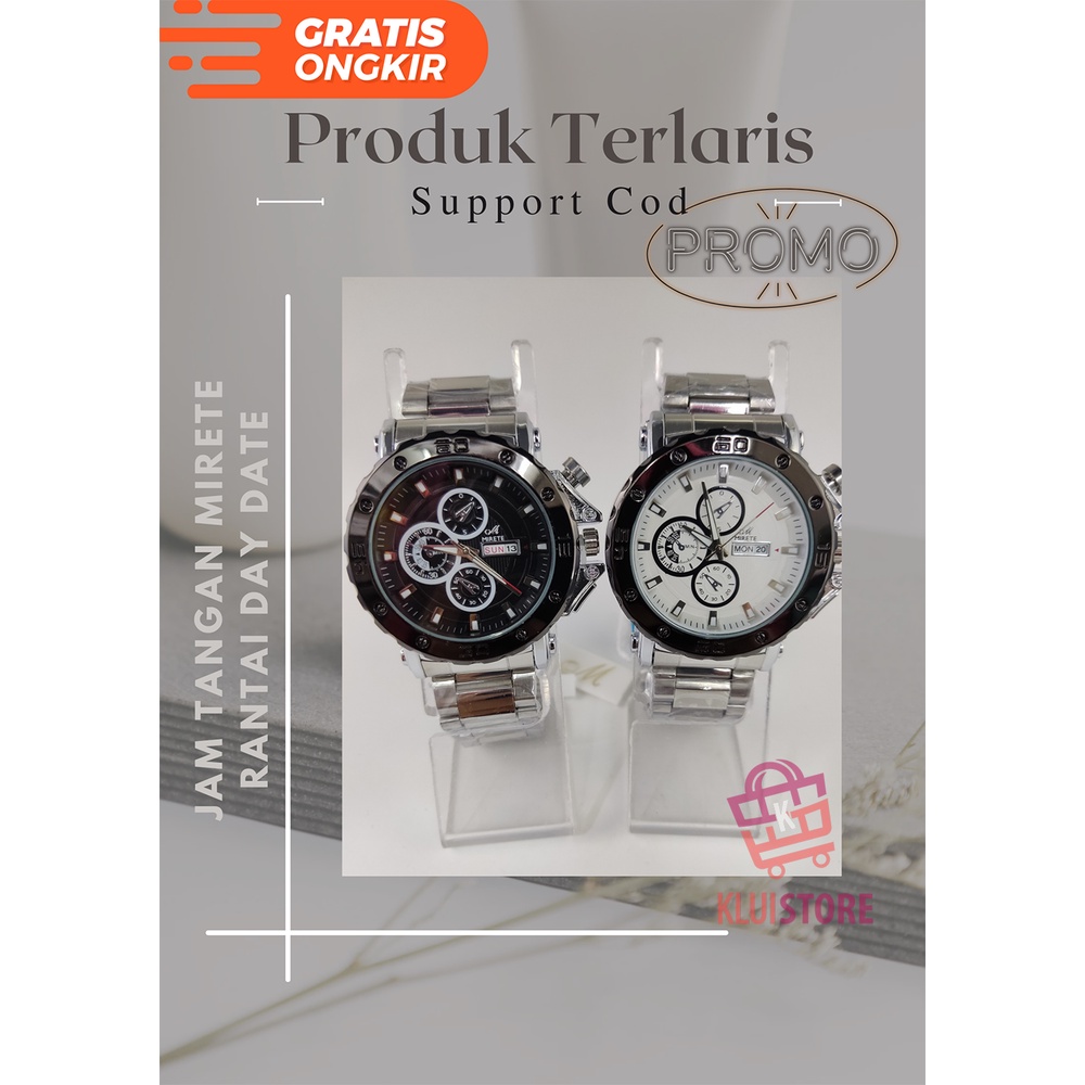 JAM TANGAN ELEGANT MIRETE TANGGAL HARI // MIRETE RANTAI ORIGINAL 100% // JAM TANGAN PRIA RANTAI PUTI