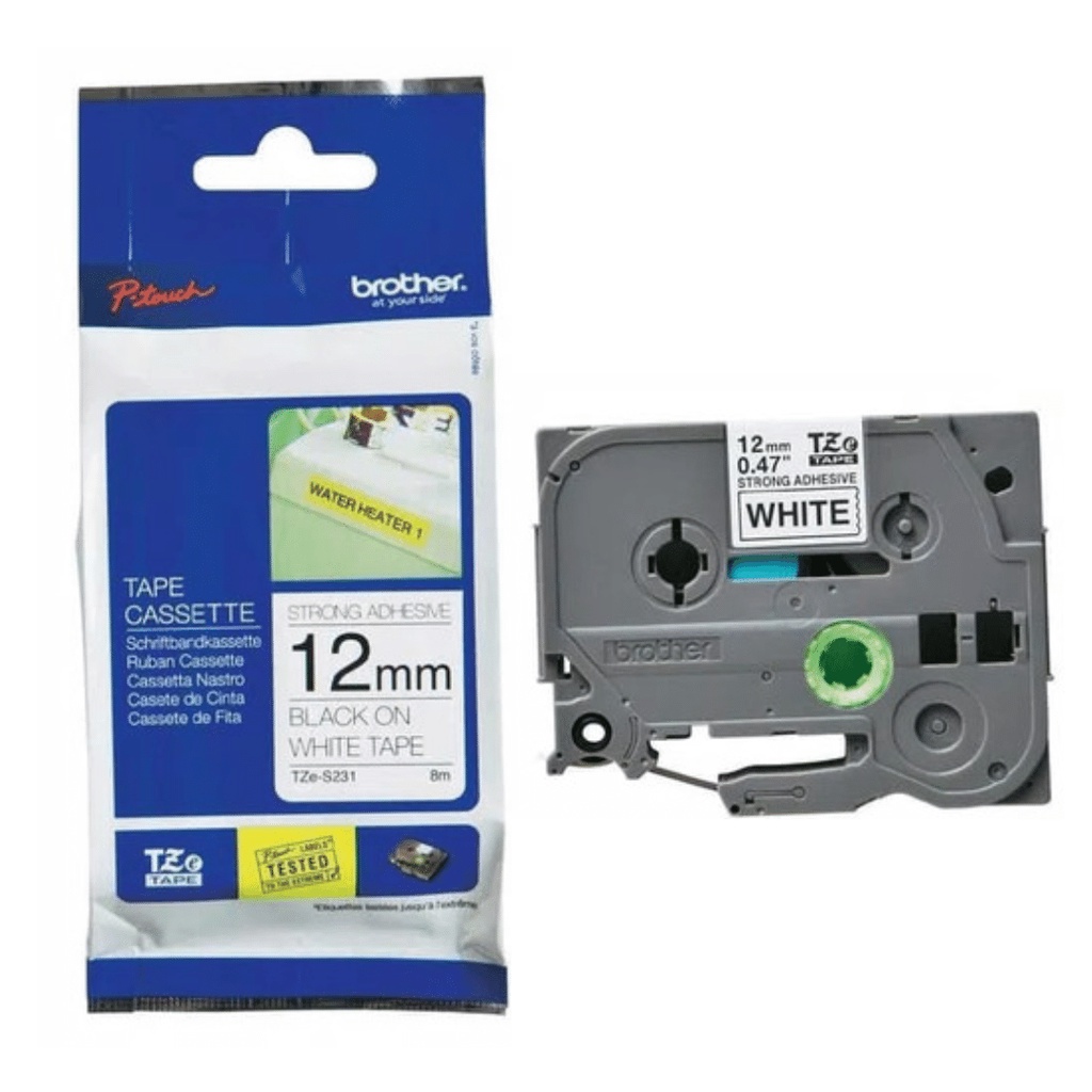 

BROTHER TZE-S231 STRONG ADHESSIVE, BLACK ON WHITE, 12MM TZE S231 8MTR