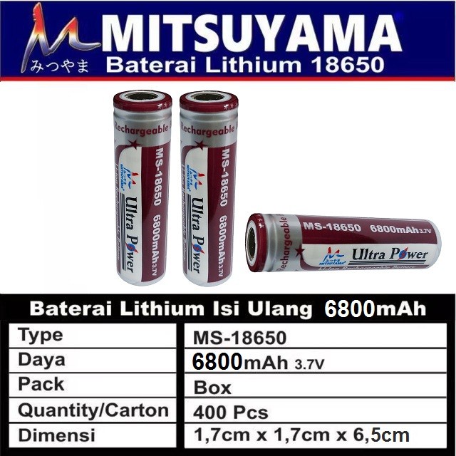 Baterai Mitsuyama 18650 3.7V Battery Li-ion Rechargeable