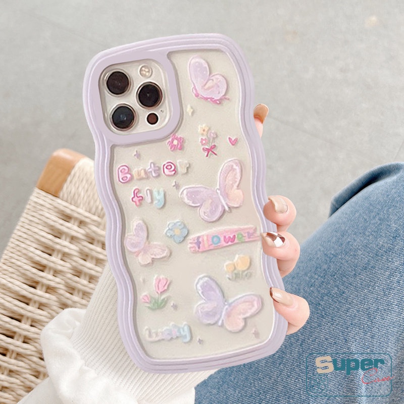 Case Untuk OPPO A16 A17 A57 A54 A15 A55 A17K A12 A5s A7 A74 A78 A96 A95 A16K A1k A77s A53 A3s A76 A12E A5 A9 A35 A52 A16s Reno 8T 8 7 6 Wavy Edge Cartoon Cute Butterfly Lembut Sarung