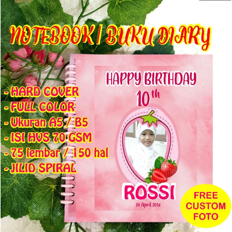 

buku diary notebook spiral strawberry custom foto