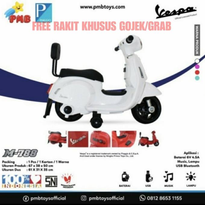 Mainan motor anak aki vespa piaggio PMB M788 M-788 M 788 stock ada