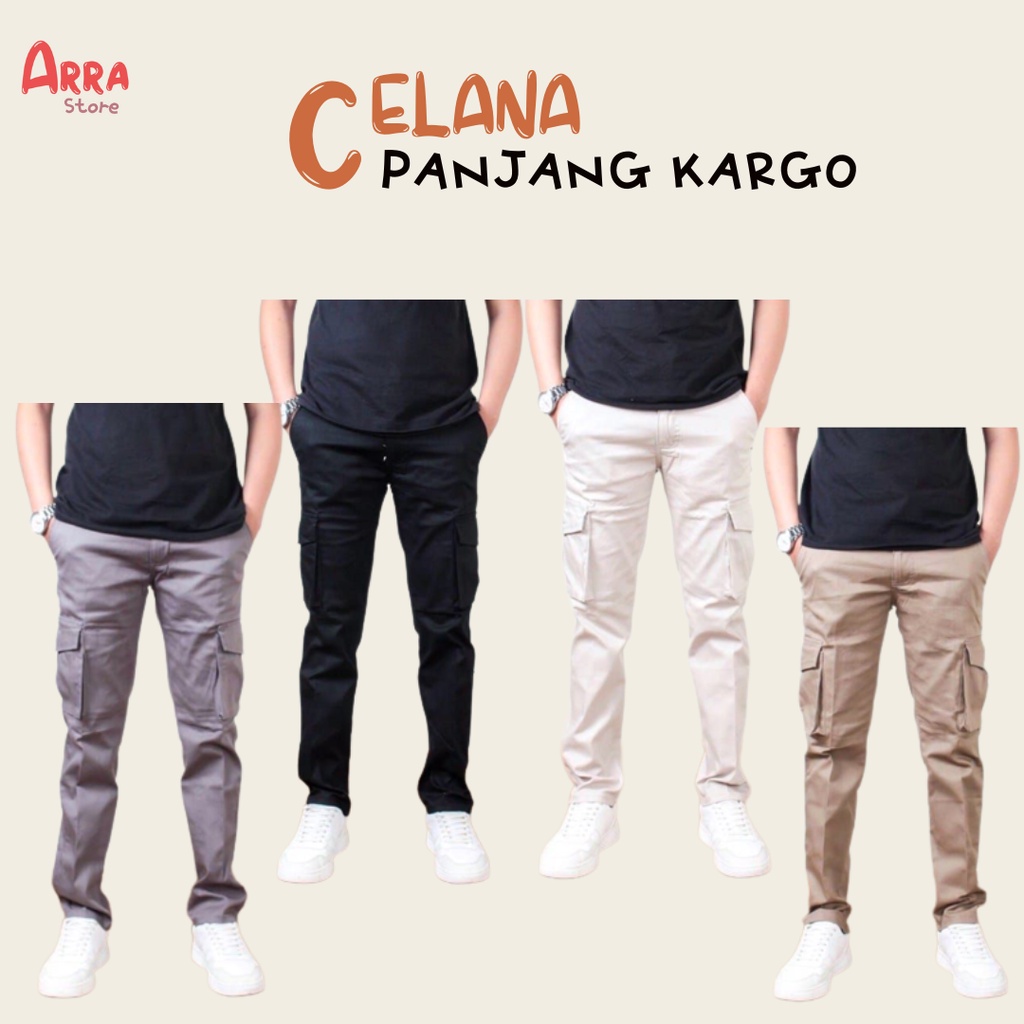 Celana Kargo Panjang Pria Twill Tebal Saku Banyak