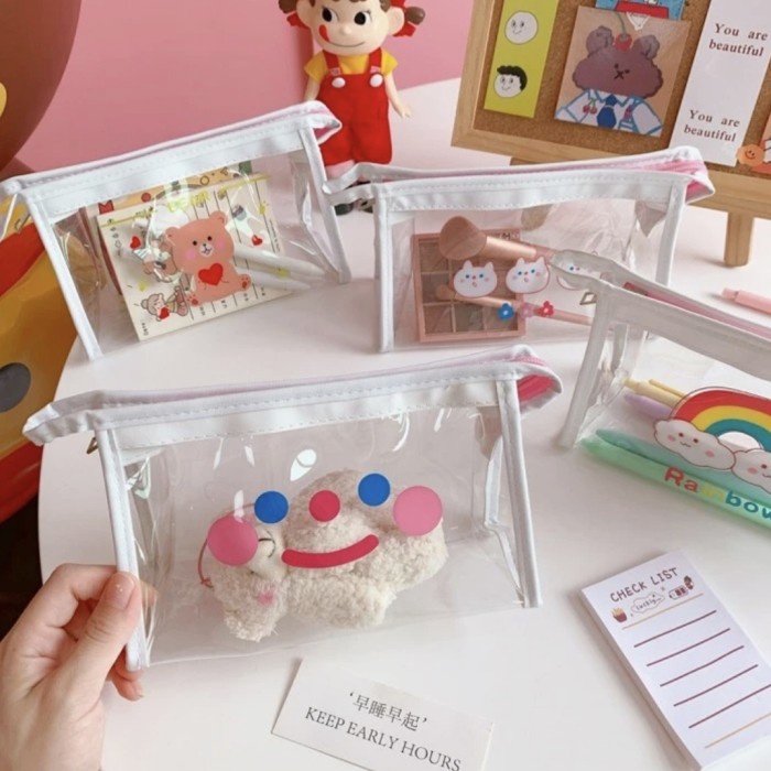 Travel Pouch Dompet Mika Makeup Kawai Transparan Resleting Korea