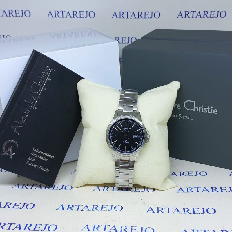 JAM TANGAN WANITA ALEXANDRE CHRISTIE AC 1008 SILVER HITAM ORIGINAL