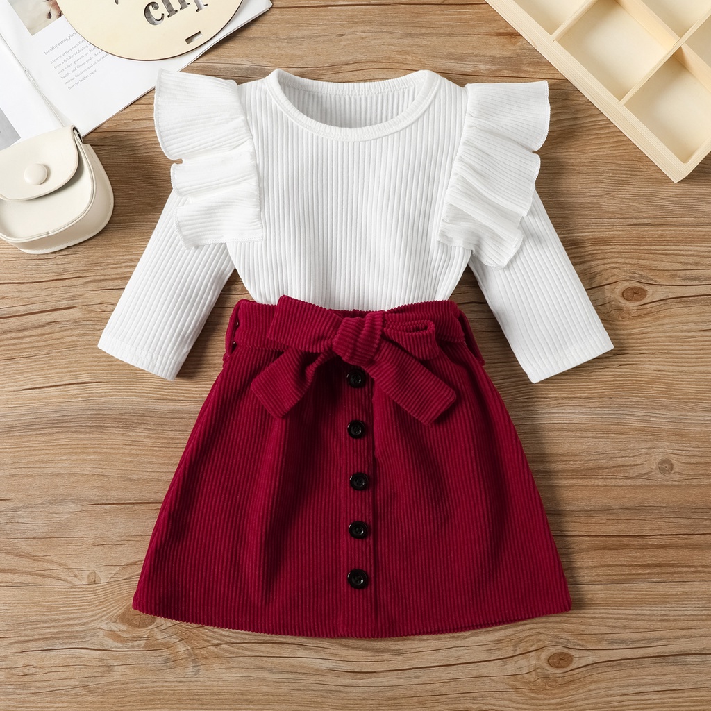 [KIDSFO-52] COD Setelan Set Baju Anak Korea Perempuan Blouse Atasan Kaos Crinkle + Mini Rok Fanel Ko