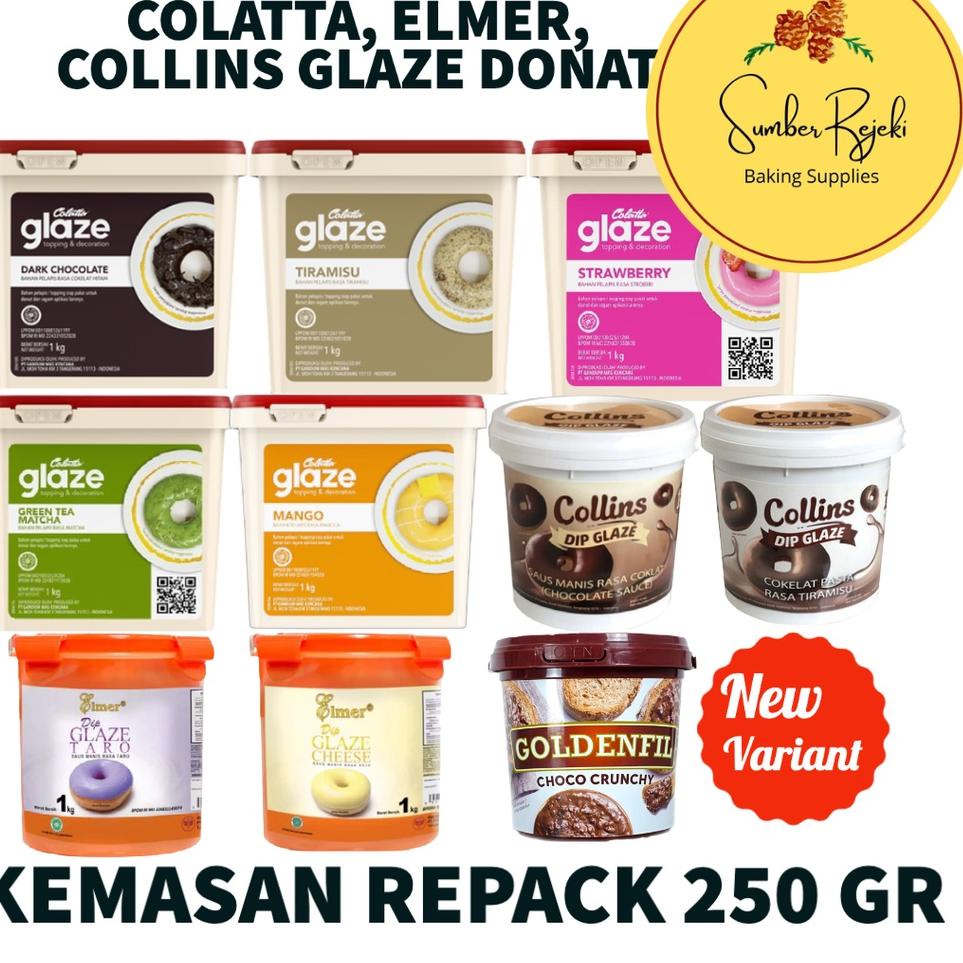 

ㅯ Colatta Elmer Collins Glaze Donat Rasa Dark Chocolate, Tiramisu, Green Tea, Mango, Strawberry, Avocado, White, Grape, Taro, Cheese, Blueberry 250 Gr / 250gr ㊣