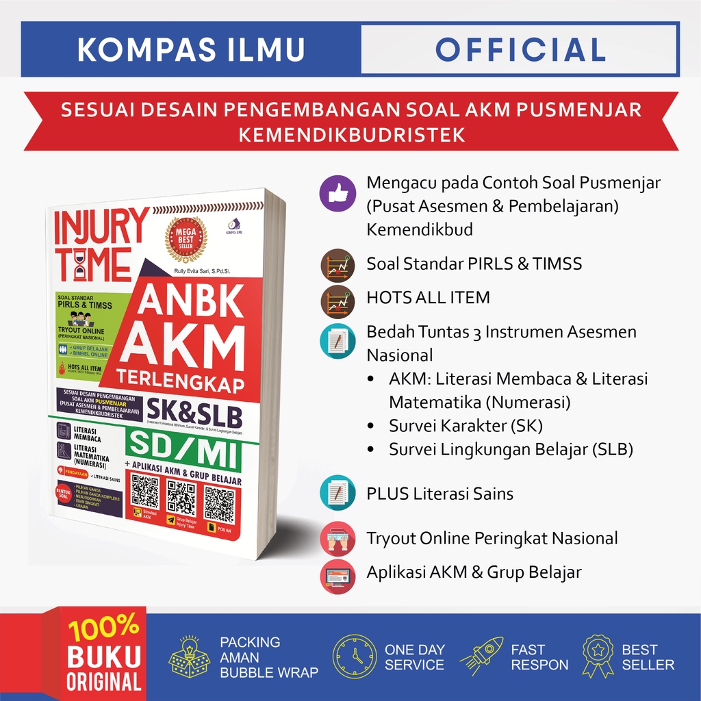 Kompas Ilmu Buku Injury Time ANBK Asesmen Nasional AKM, SK & SLB SD/MI + Paket A (ULA) Terlengkap