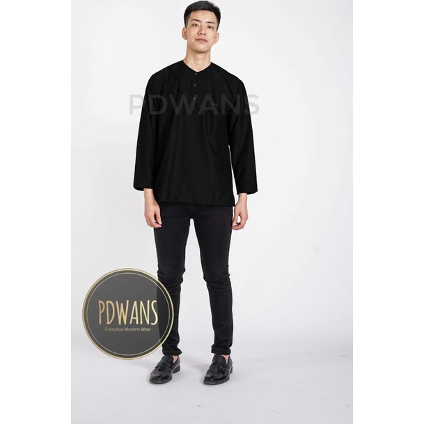 BAJU KOKO POLOS HITAM KATUN RAYON Kemeja Koko Baju Koko Lengan Panjang - Hitam, M