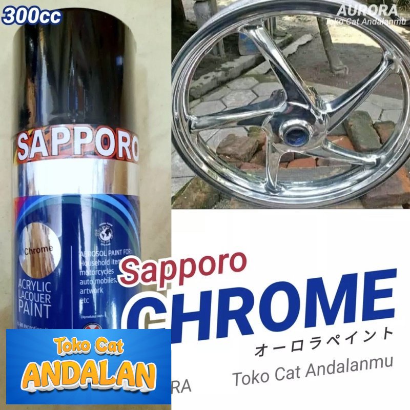 

Toko Cat Andalan - Sapporo Chrome 300ml Krom Crom Chrom Krum Cat Pilok Pilox Pylox Saporo Stenlis Velg Mesin dll Diton RJ Samurai Toko Cat Andalan Motor dan Mobil