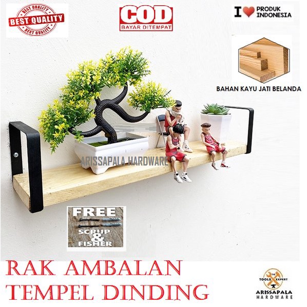 Rak Dinding Tempel Gantung Kamar Tidur Ambalan Kayu dan Besi Tempat Hiasan Foto Pajangan Buku Album 