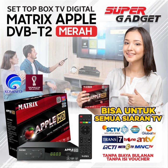 Set Top Box Matrix Apple DVBT-2 STB Antena TV Digital Wifi Merah