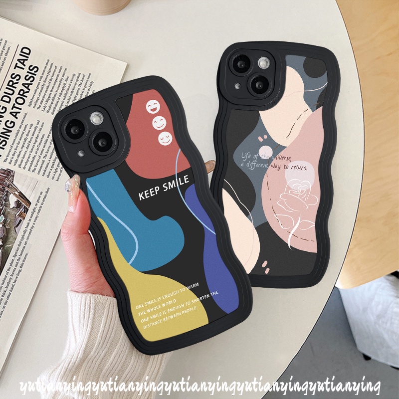 Oppo A17 A96 A12 A55 A16 A95 A54 A15 A74 A5 A9 A57 A16K A1k A77s A15s A53 A3s A52 A76 A12E A7 A16s A5s A72 Reno 8 7 6 A35 Ins Kontras Bunga Abstrak Art Moranti Wavy Edge Case
