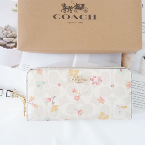 DOMPET WANITA COACH LONG ZIP AROUND WALLET IN SIGNATURE CANVAS WITH MYSTICAL FLORAL PRINT