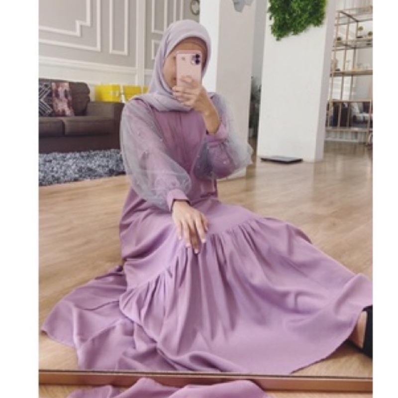 Rina Satin Dress Free Belt &amp; Brooch / Baju Gamis Wanita Import