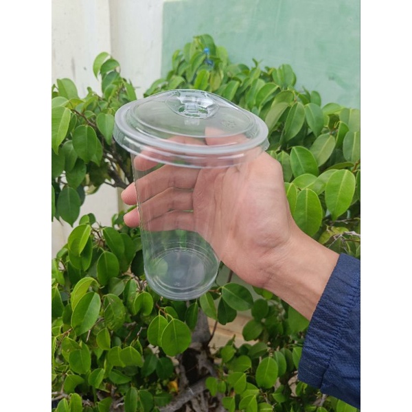 GELAS PLASTIK CUP PP 18OZ DATAR + TUTUP STRAWLEES