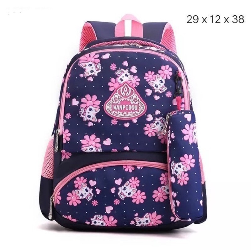 Tas ransel anak perempuan 2in1 Wapindou tas sekolah anak TK SD Paud wapindou tas motif kucing tas ransel 2in1